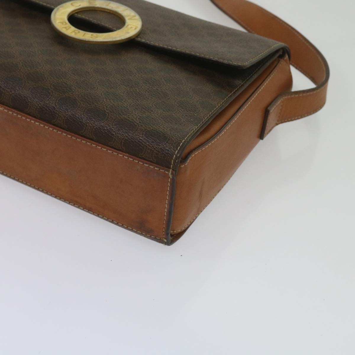 Celine Vintage Macadam Circle Logo Shoulder Bag Canvas And Leather Brown Canvas Shoulder Bag Bag