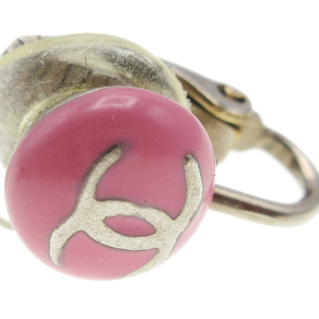Chanel Cc Round Clip-On Earrings Enamel With Metal Pink Plastic Earrings Jewelry