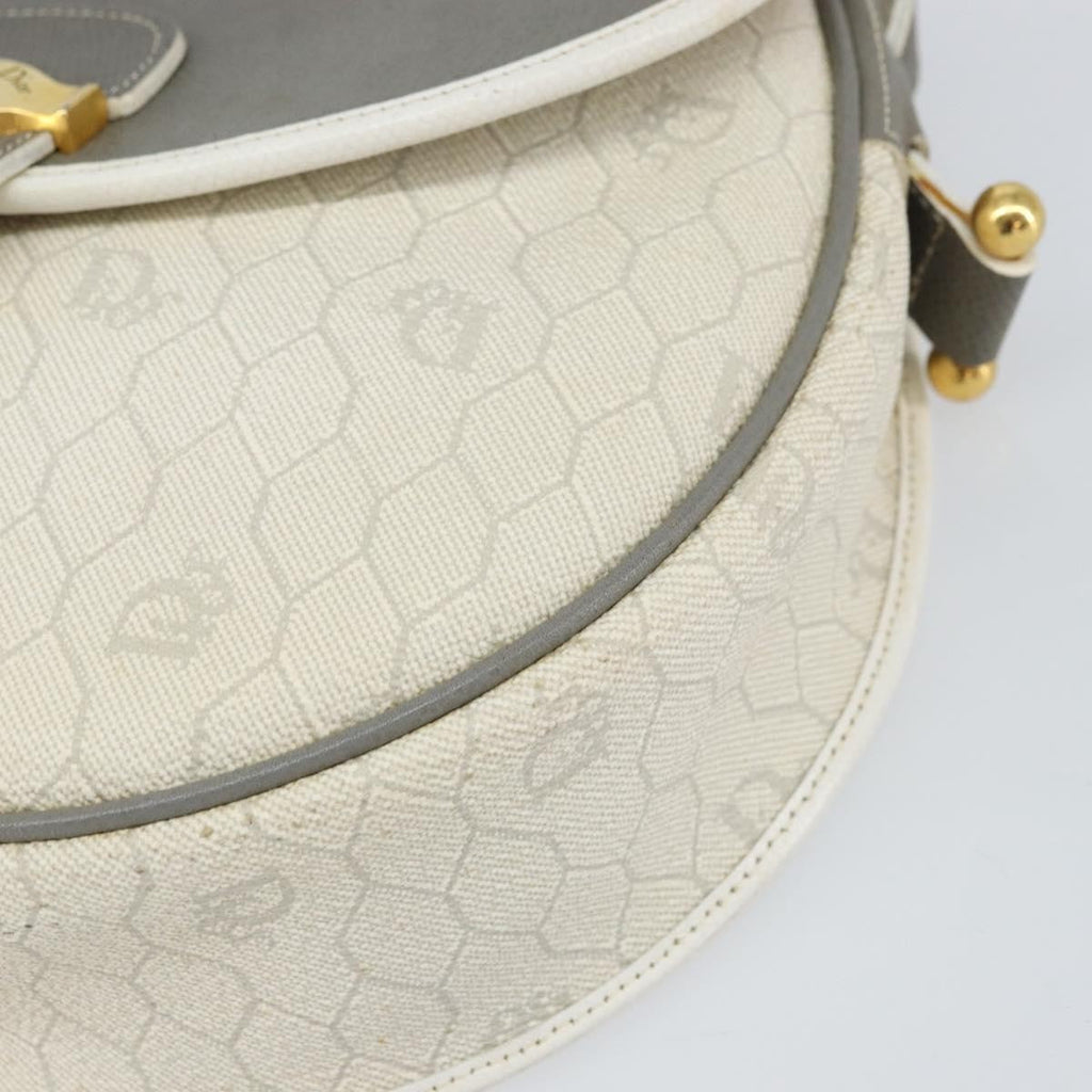 Christian Dior Vintage Honeycomb Flap Crossbody Bag Canvas And Leather White Canvas Shoulder Bag Bag (Pre-Owned)