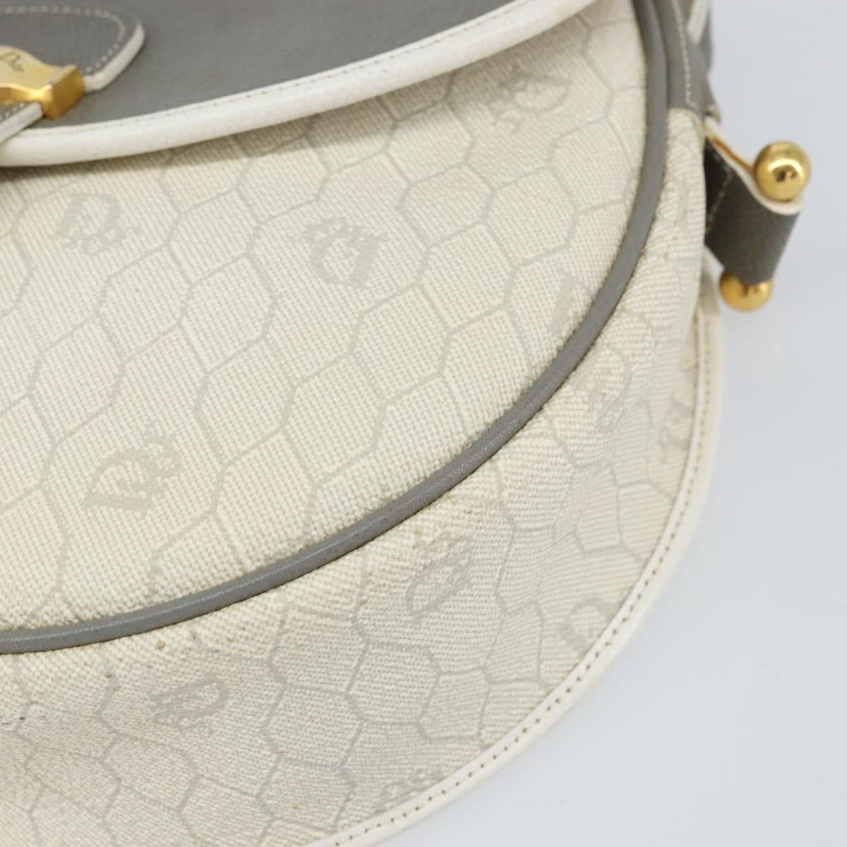 Christian Dior Vintage Honeycomb Flap Crossbody Bag Canvas And Leather White Canvas Shoulder Bag Bag (Pre-Owned)