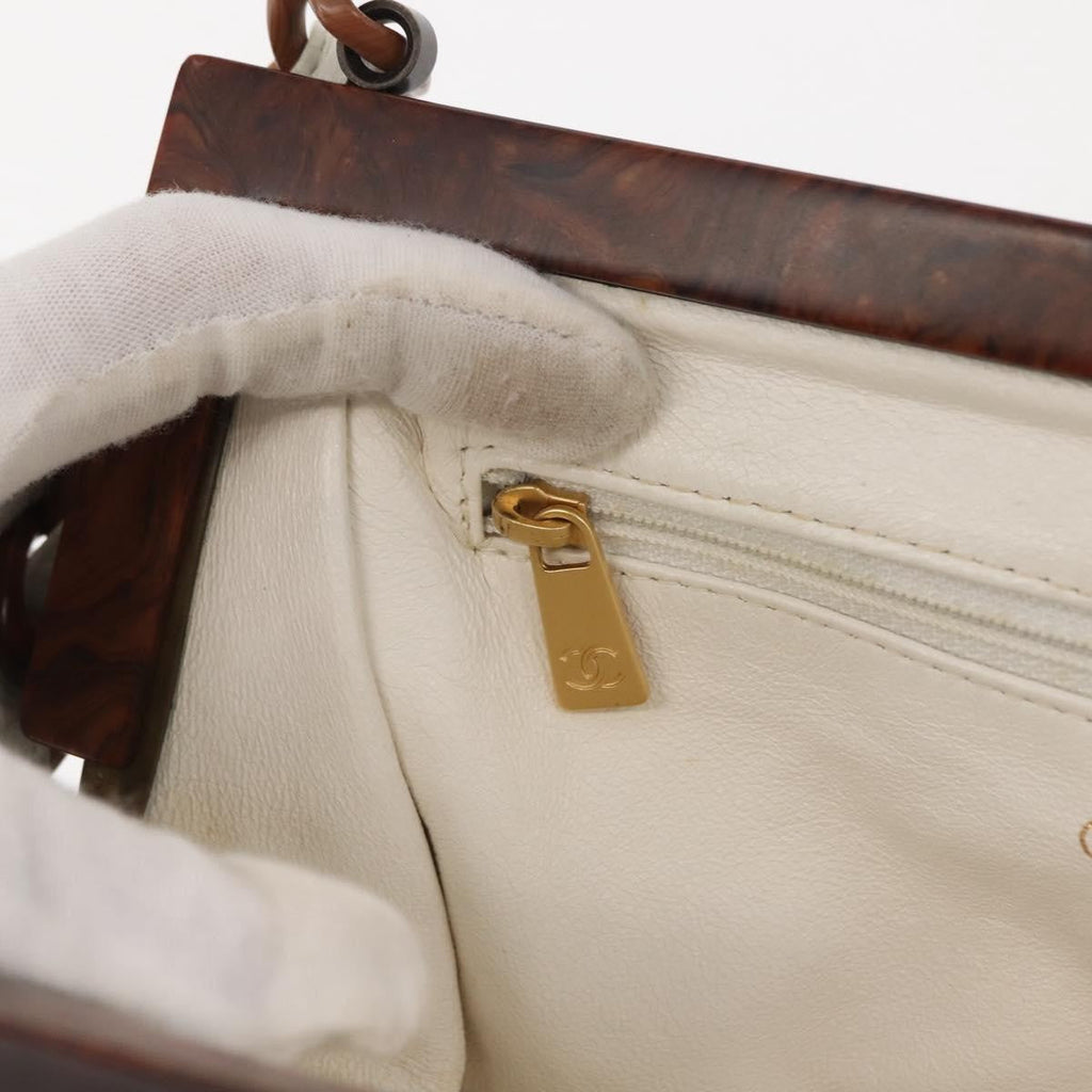 Chanel Wooden Frame Striped Shoulder Bag Leather White Leather Shoulder Bag Bag