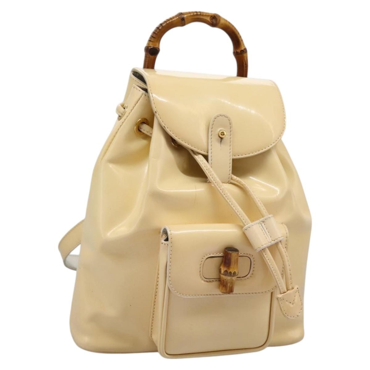Gucci Vintage Bamboo Backpack Patent Beige Patent_Leather Backpack Bag (Pre-Owned)
