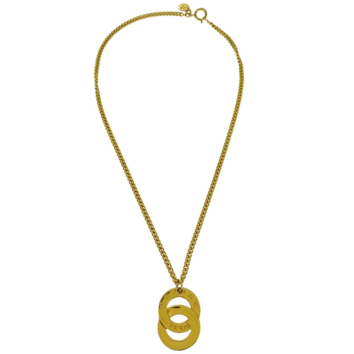 Celine Vintage Logo Circle Pendant Necklace Metal Gold Gold_Plated Necklace Jewelry