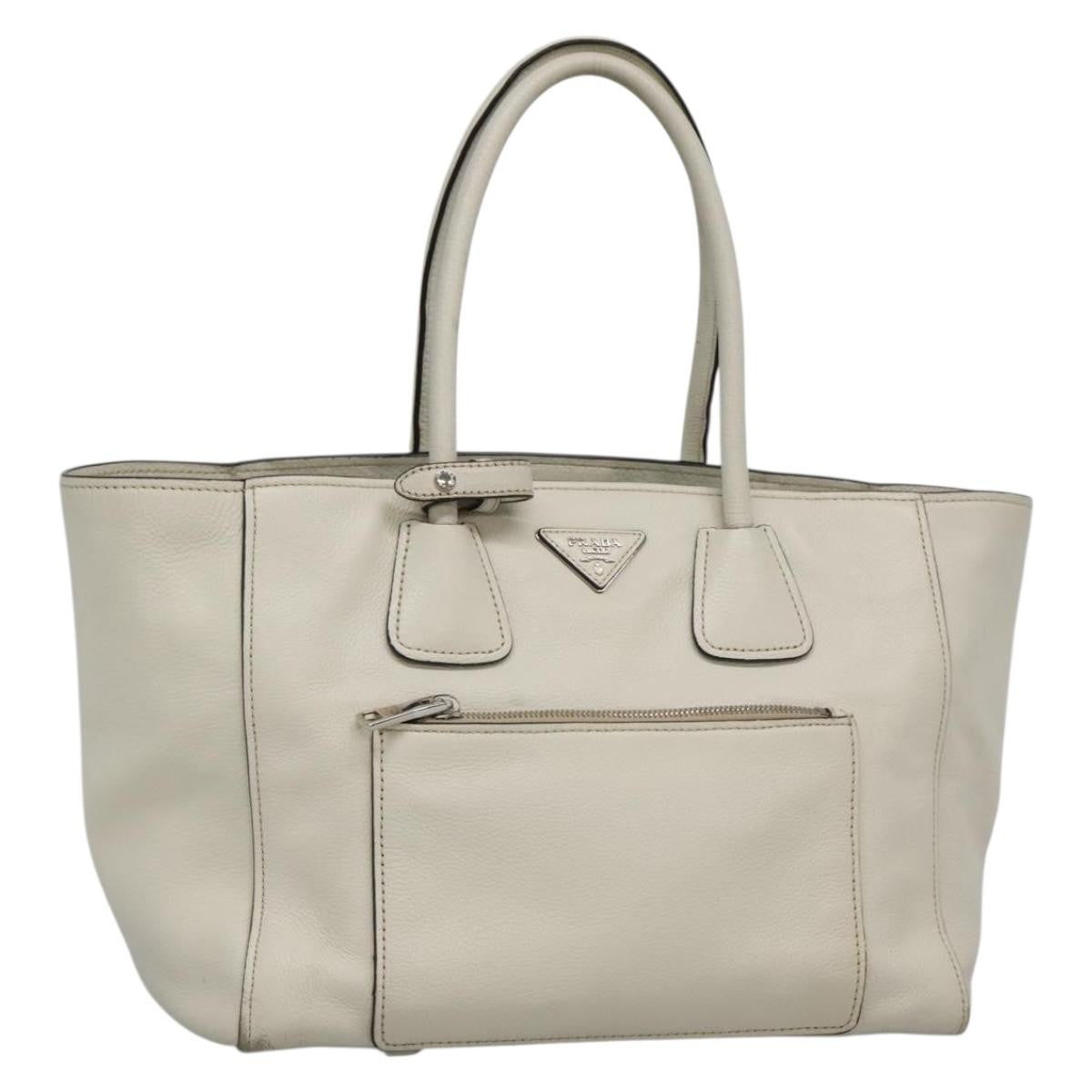 Prada Front Pocket Wing Convertible Tote Vitello Daino White Leather Tote Bag Bag
