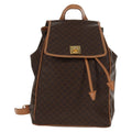 Celine Vintage Drawstring Flap Backpack Macadam Coated Canvas Brown Canvas Backpack Bag