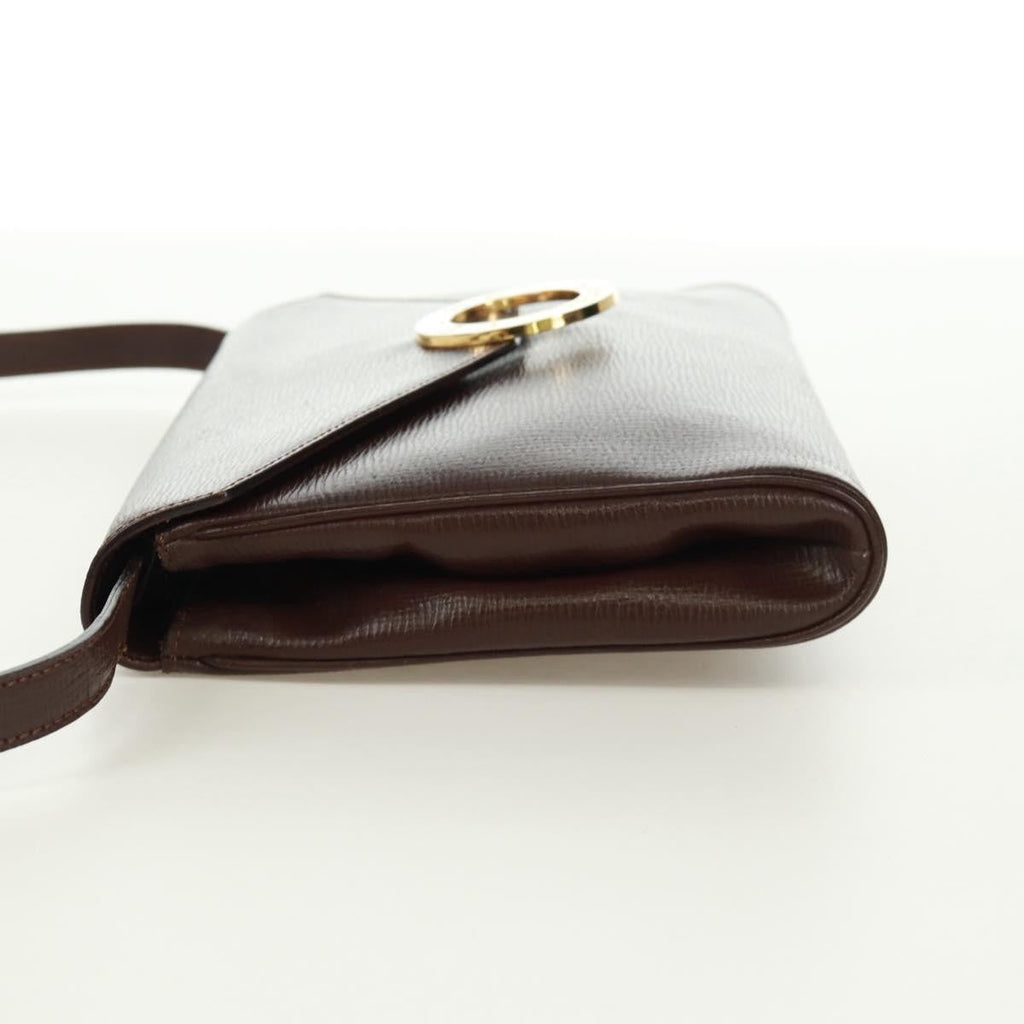 Celine Circle Logo Shoulder Bag Leather Brown Leather Shoulder Bag Bag