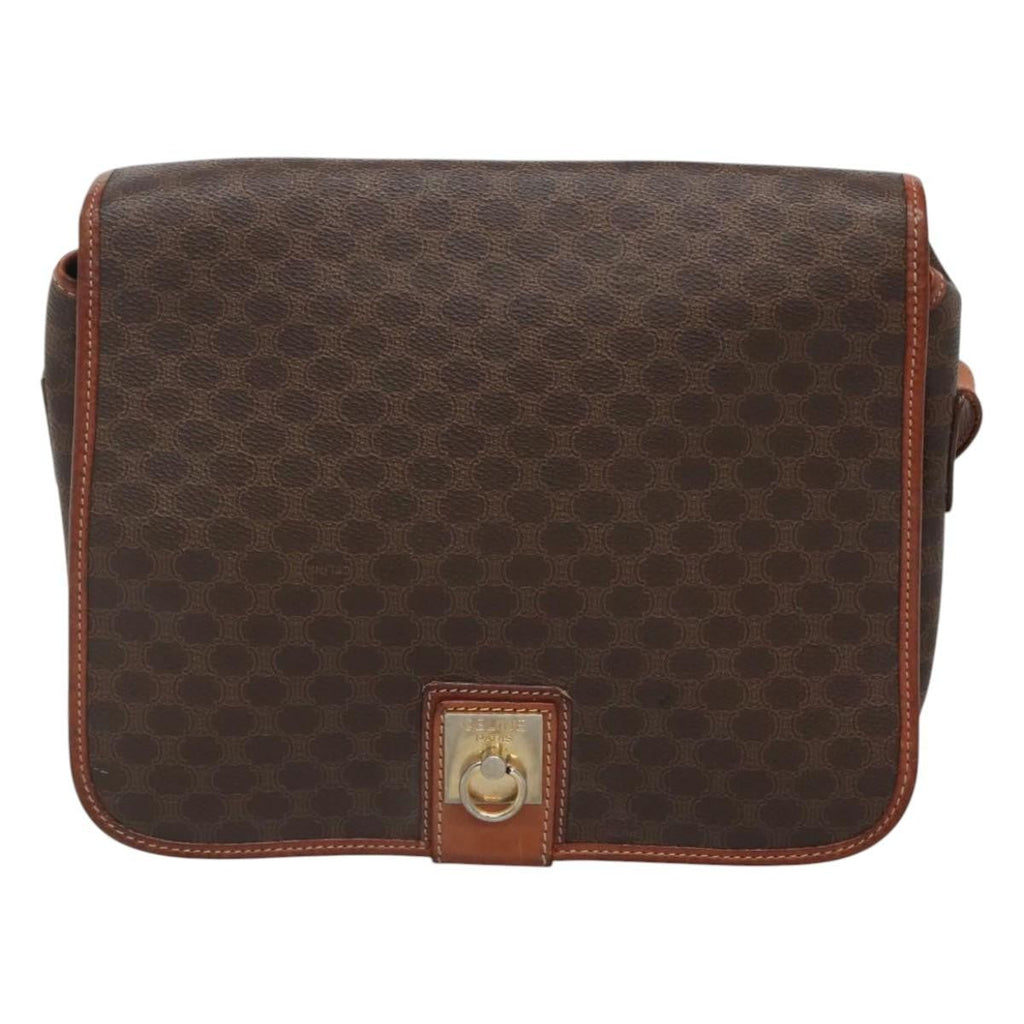 Celine Vintage Macadam Shoulder Bag Canvas And Leather Brown Canvas Shoulder Bag Bag