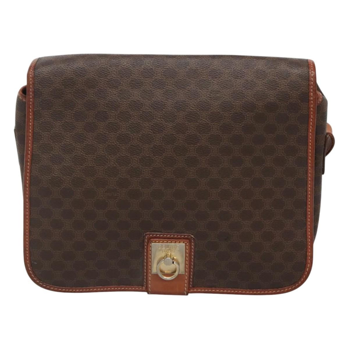 Celine Vintage Macadam Shoulder Bag Canvas And Leather Brown Canvas Shoulder Bag Bag
