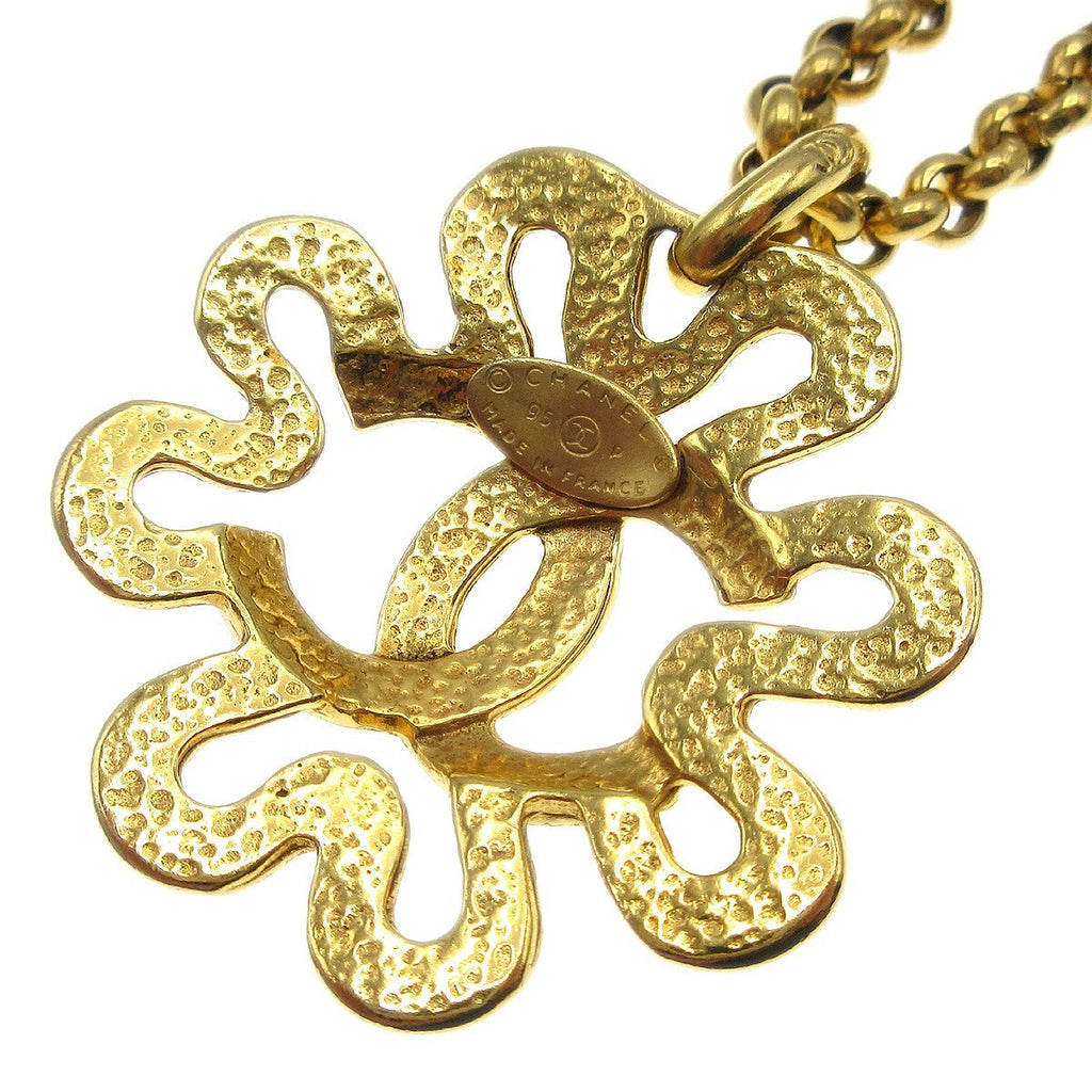 Chanel Cc Flower Pendant Necklace Metal Gold Gold_Plated Necklace Jewelry