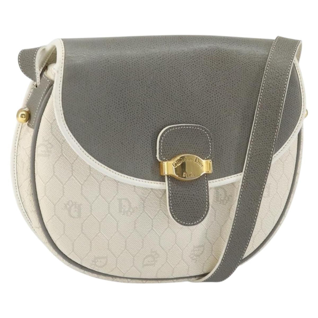 Christian Dior Vintage Honeycomb Flap Crossbody Bag Canvas And Leather White Canvas Shoulder Bag Bag (Pre-Owned)