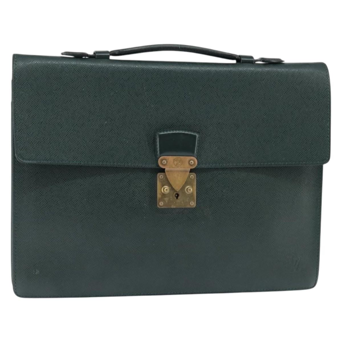 Louis Vuitton Serviette Kourad Briefcase Taiga Leather Green Leather Briefcase Bag