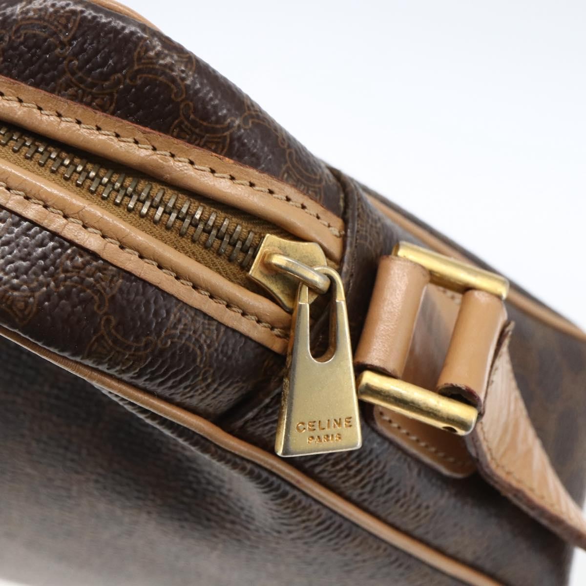 Celine Vintage Macadam Shoulder Bag Canvas And Leather Brown Canvas Shoulder Bag Bag