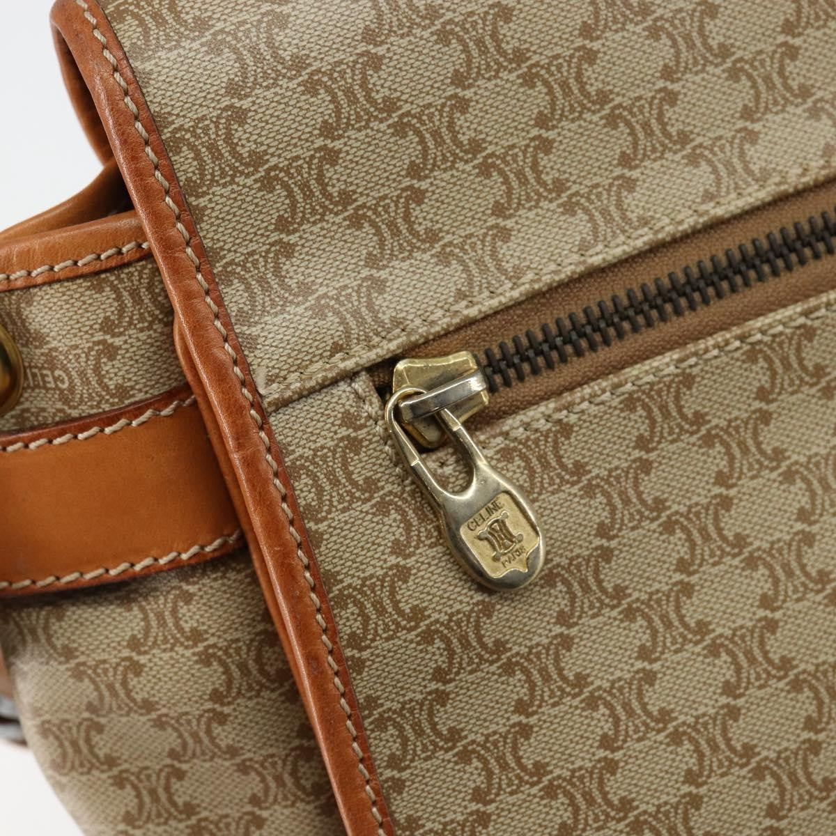 Celine Macadam Shoulder Bag Pvc Leather Beige Canvas Bag