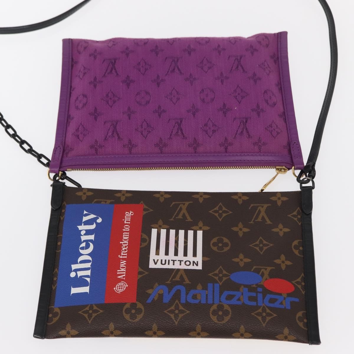 Louis Vuitton Double Flat Messenger Bag Limited Edition Logo Story Monogram Canvas And Denim Multicolour Canvas Shoulder Bag
