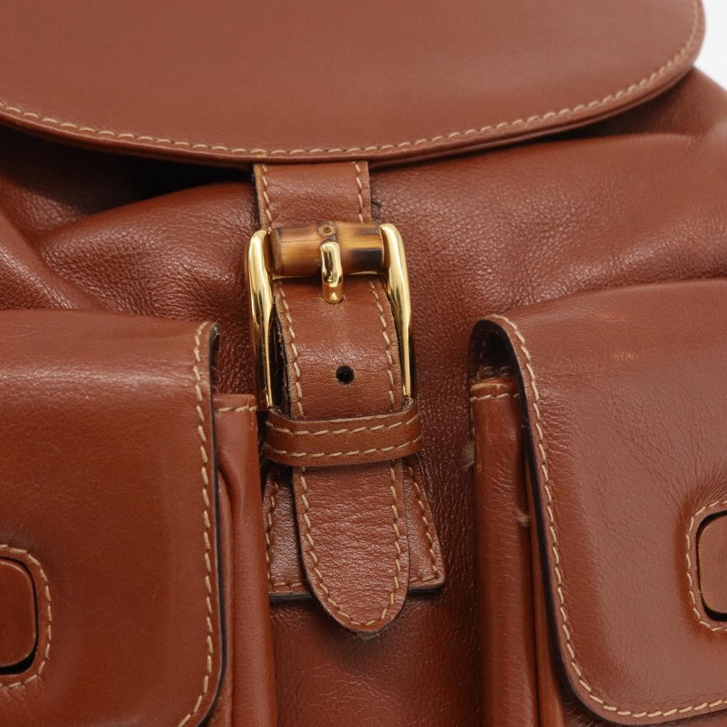 Gucci Vintage Bamboo Backpack Leather Brown Leather Backpack Bag (Pre-Owned)