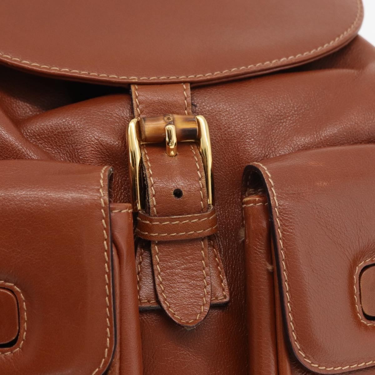 Gucci Vintage Bamboo Backpack Leather Brown Leather Backpack Bag (Pre-Owned)
