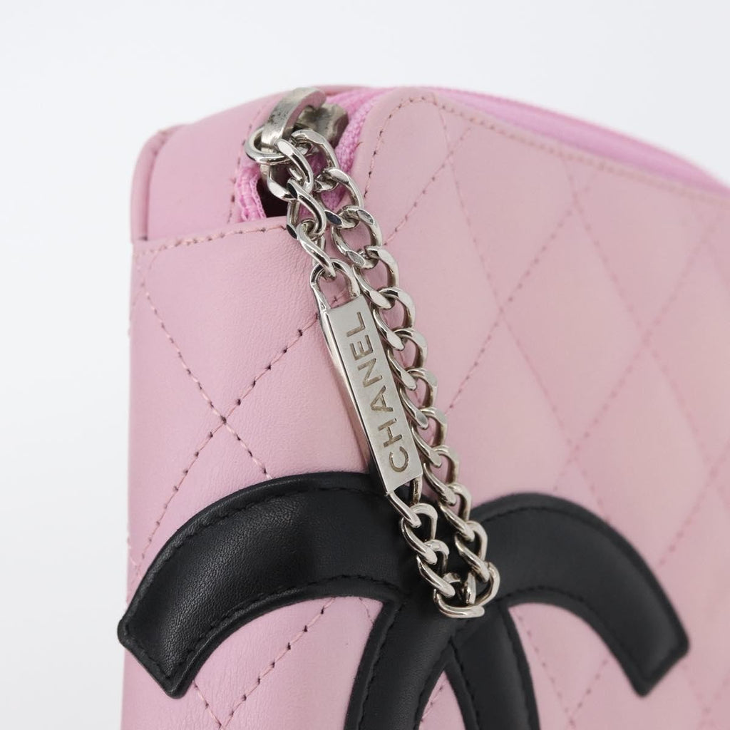 Chanel Cambon Zip Around Cosmetic Case Quilted Leather Pink Leather Wallets Accessory