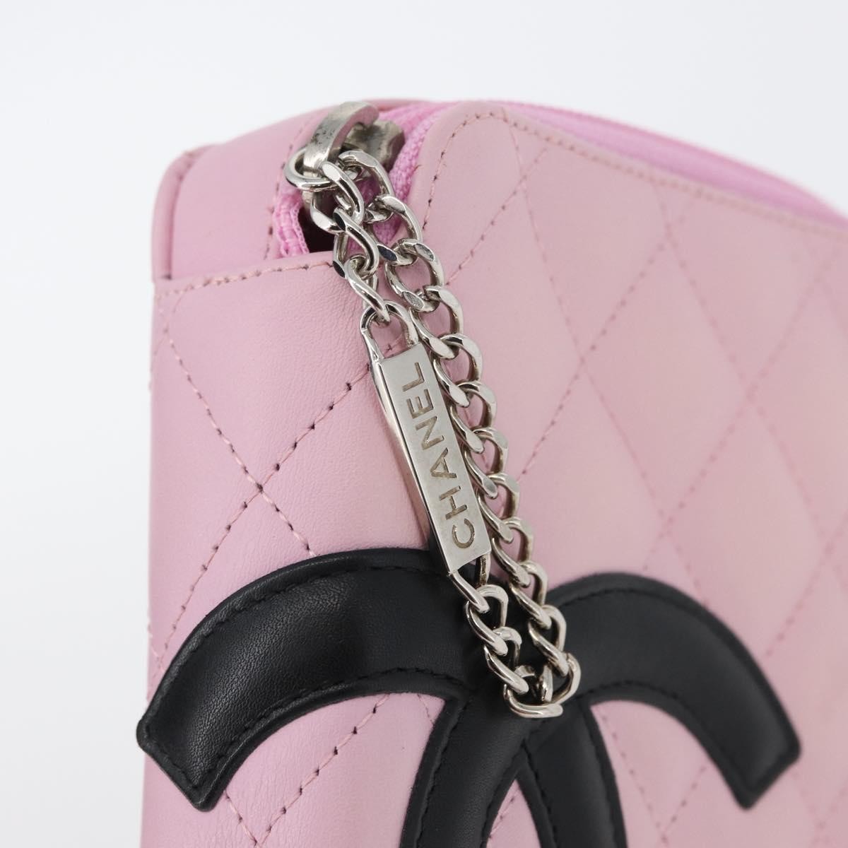 Chanel Cambon Zip Around Cosmetic Case Quilted Leather Pink Leather Wallets Accessory