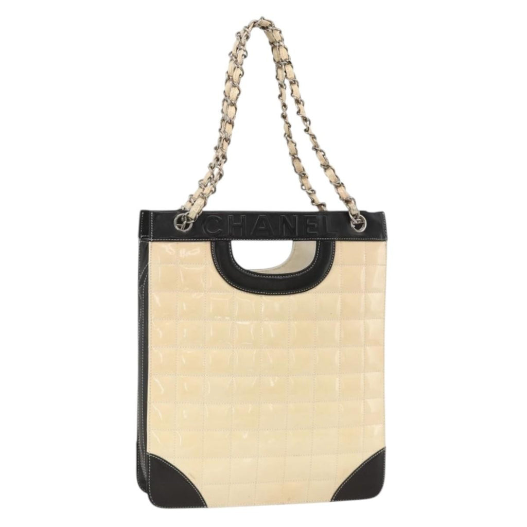 Chanel Chocolate Bar Shopping Tote Quilted Patent Beige Patent_Leather Shoulder Bag Bag