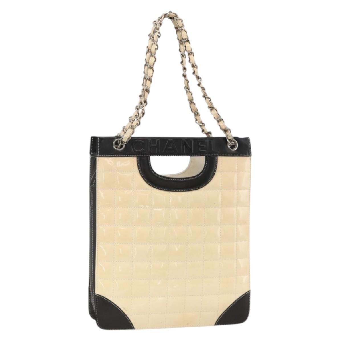 Chanel Chocolate Bar Shopping Tote Quilted Patent Beige Patent_Leather Shoulder Bag Bag