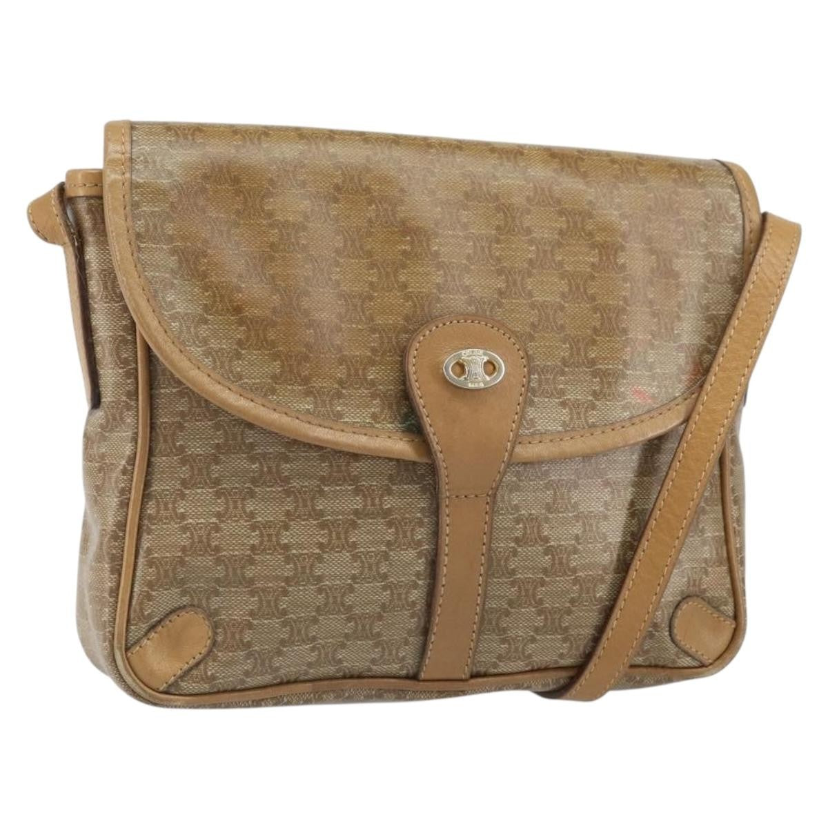Celine Vintage Macadam Shoulder Bag Canvas And Leather Beige Canvas Shoulder Bag Bag