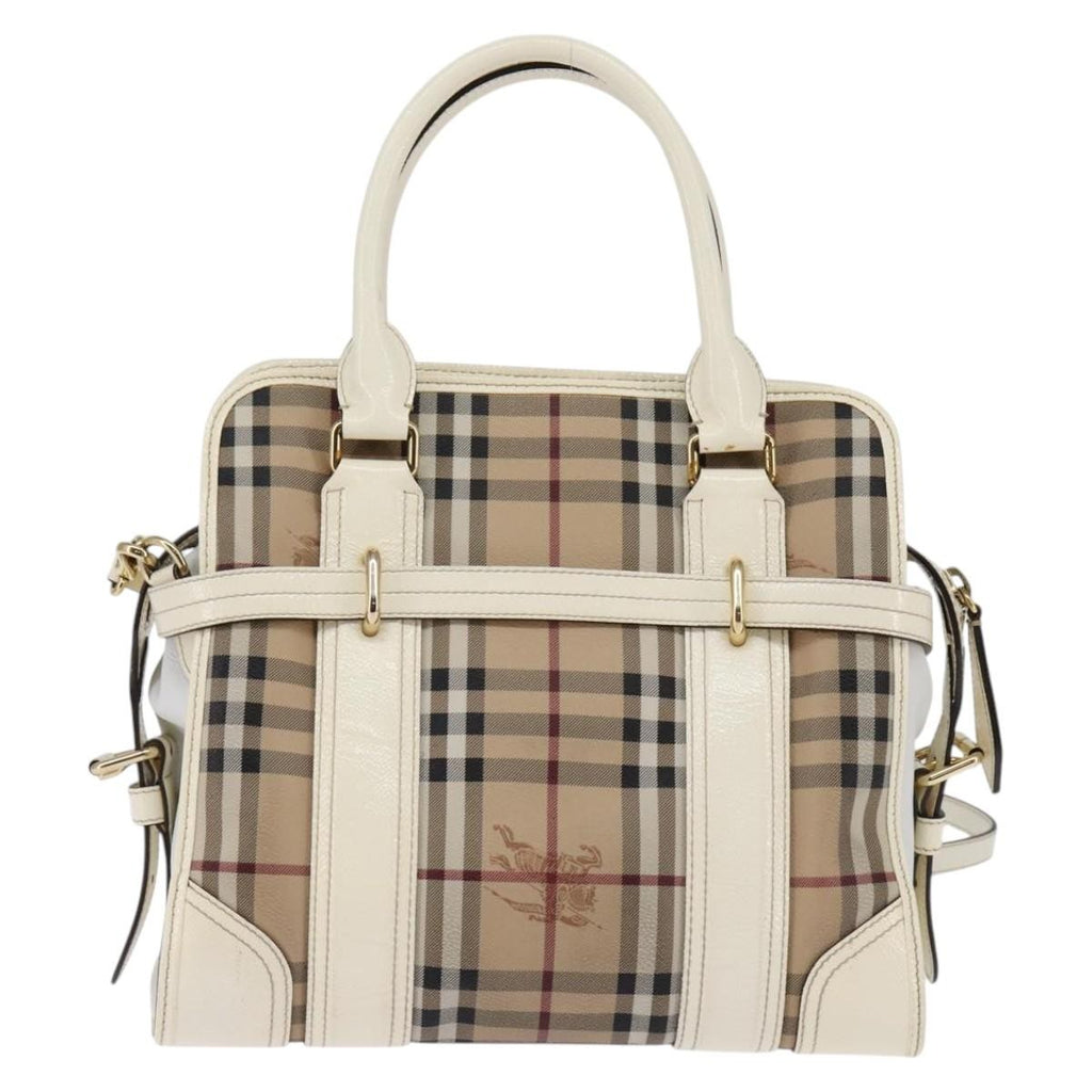 Burberry Minford Satchel Haymarket Coated Canvas Beige Canvas Tote Bag