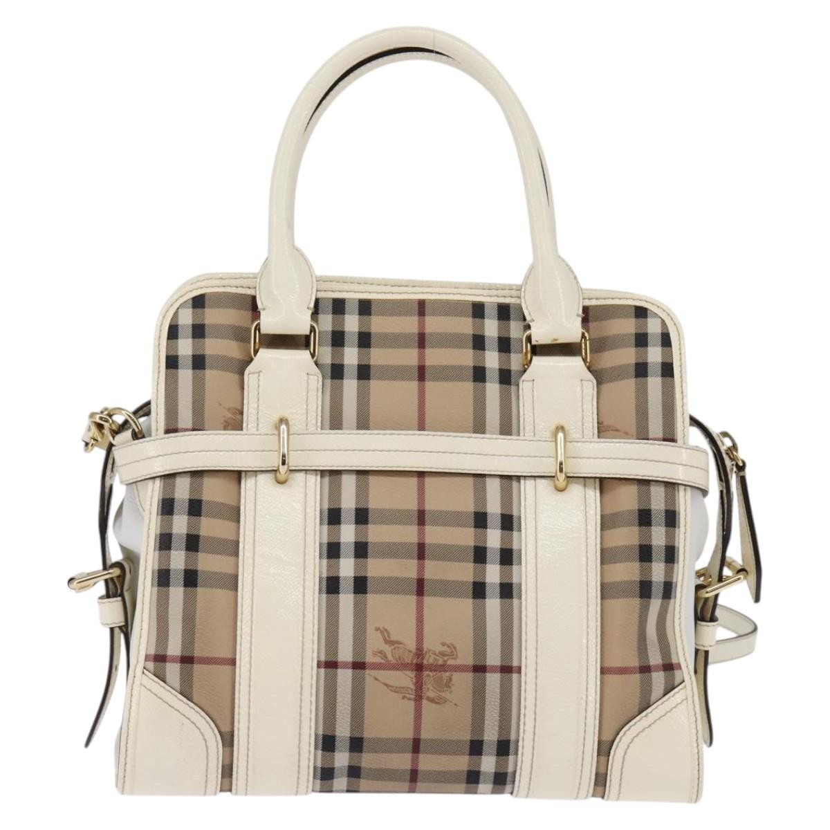 Burberry Minford Satchel Haymarket Coated Canvas Beige Canvas Tote Bag