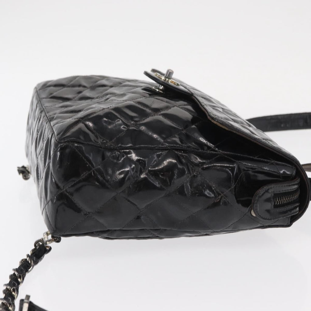 Chanel Vintage Square Flap Backpack Enamel Black Patent_Leather Backpack Bag