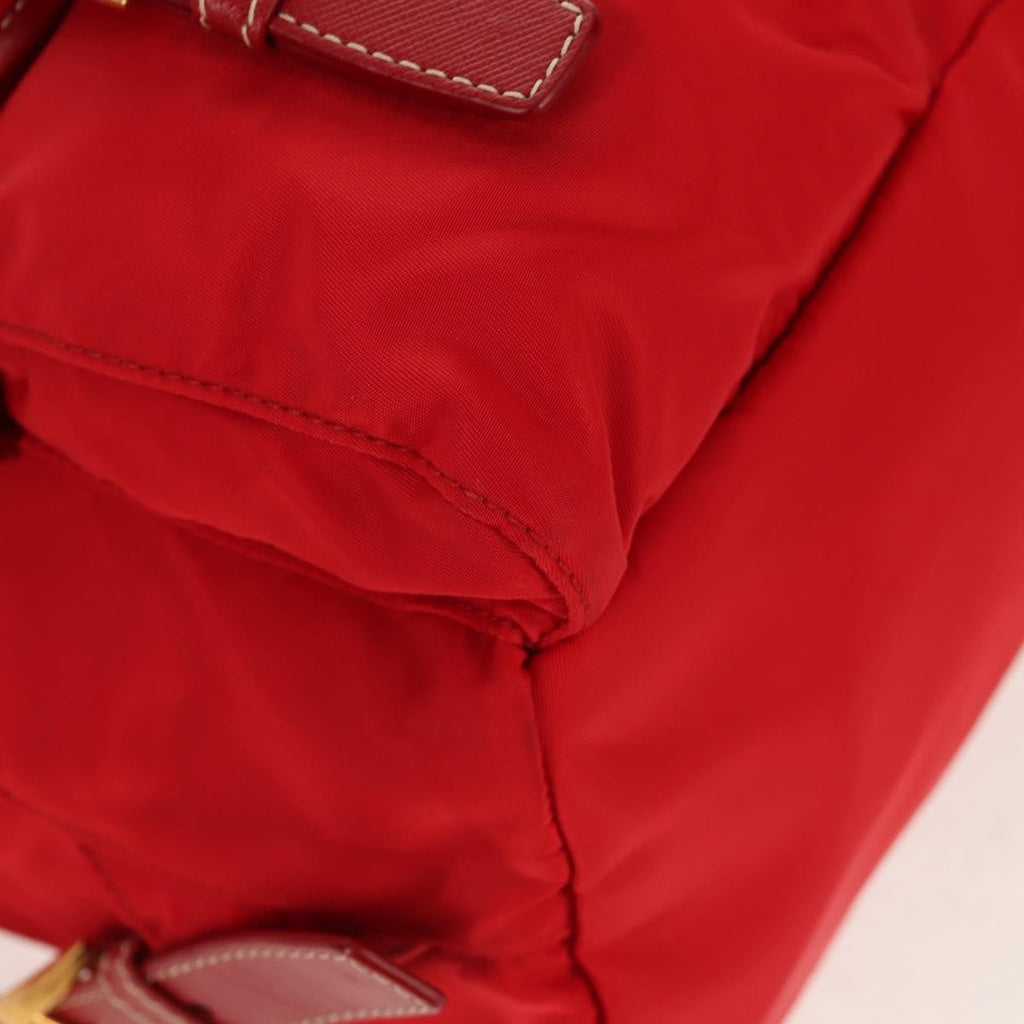 Prada Vela Double Front Pocket Backpack Tessuto With Saffiano Leather Red Nylon Backpack Bag