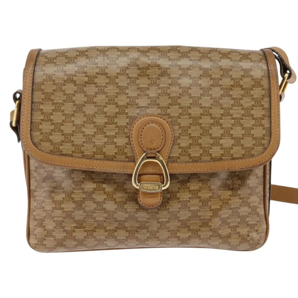 Celine Macadam Shoulder Bag Pvc Leather Beige Canvas Shoulder Bag Bag