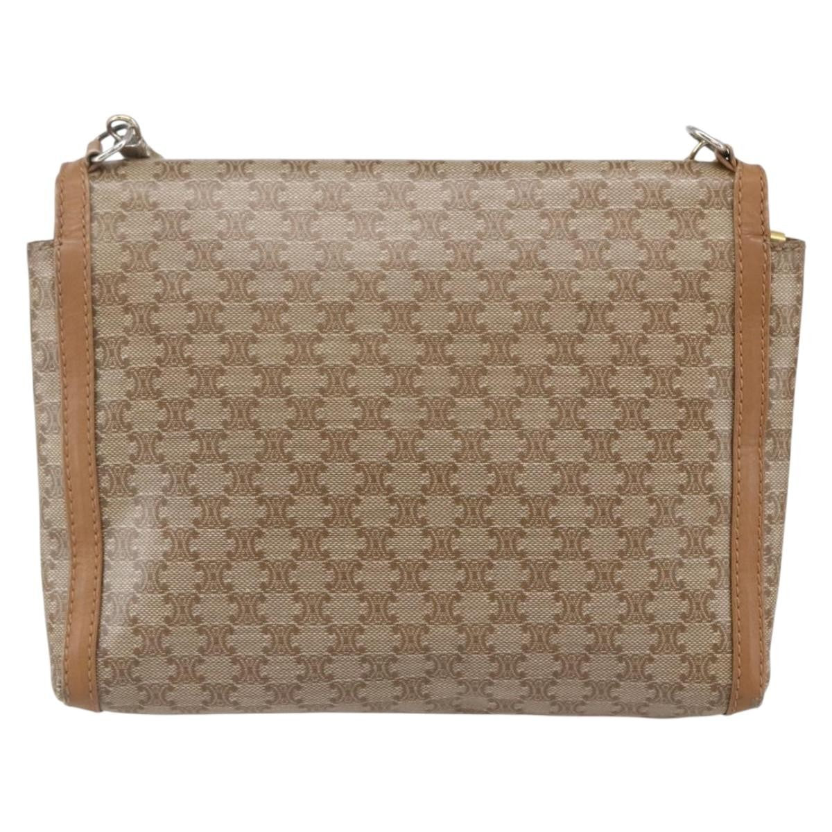 Celine Vintage Macadam Shoulder Bag Canvas And Leather Beige Canvas Shoulder Bag Bag