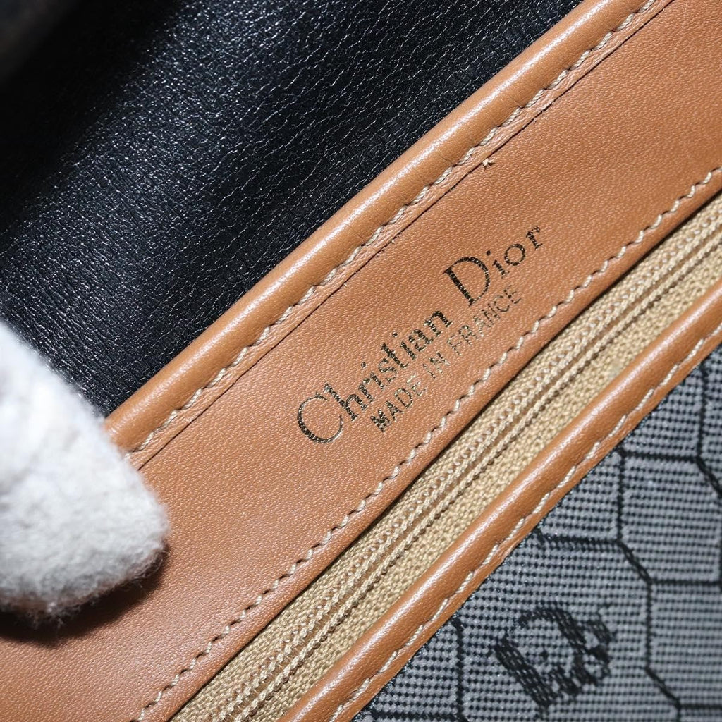 Christian Dior Vintage Honeycomb Flap Crossbody Bag Canvas And Leather Black Canvas Shoulder Bag Bag (Pre-Owned)