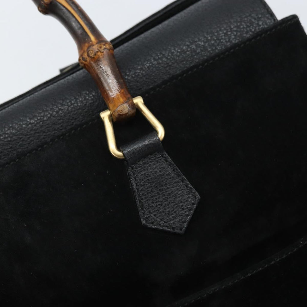 Gucci Bamboo Tote Bag Suede Black Suede Tote Bag Bag (Pre-Owned)