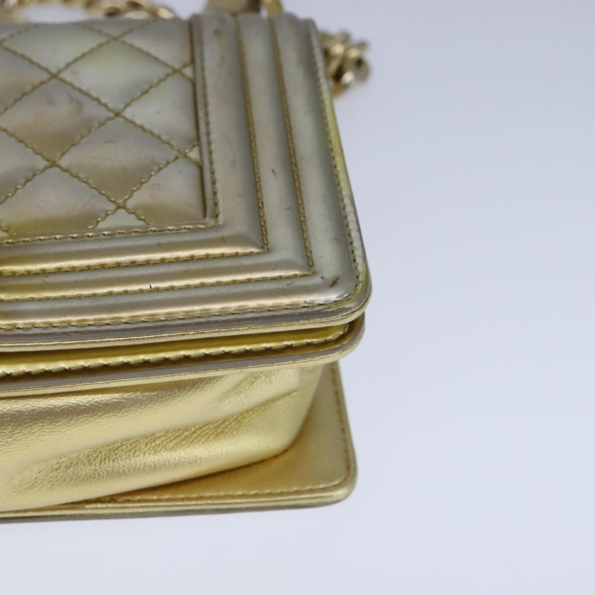 Chanel Boy Flap Bag Quilted Patent Gold Patent_Leather Shoulder Bag Bag