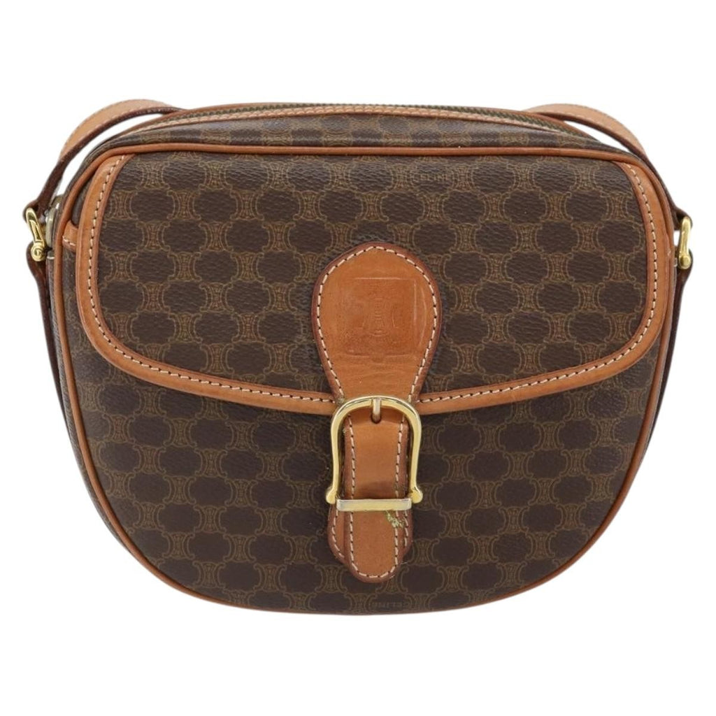 Celine Vintage Macadam Shoulder Bag Canvas And Leather Brown Canvas Shoulder Bag Bag