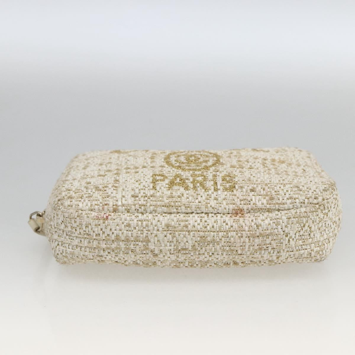 Chanel Deauville Curvy Cosmetic Pouch Tweed Gold Tweed Clutche & Pouche Bag