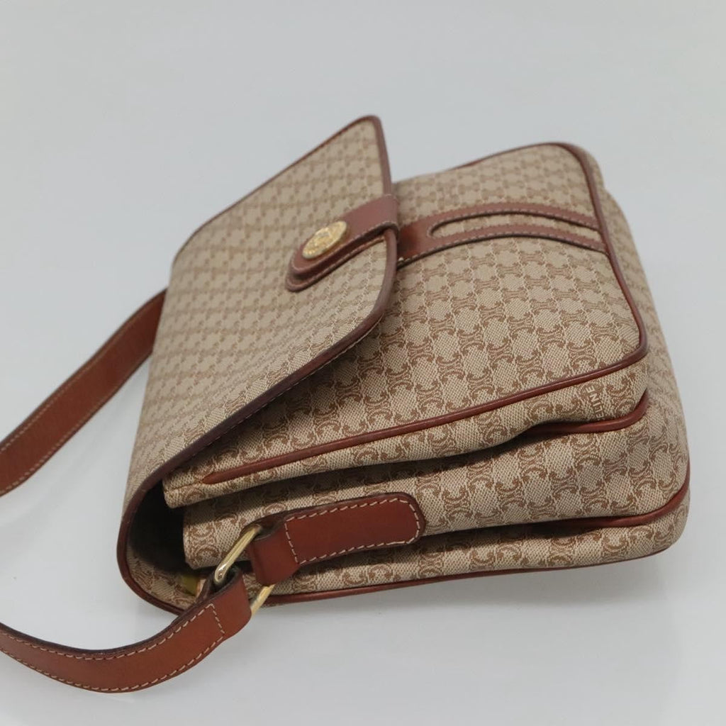 Celine Vintage Macadam Shoulder Bag Canvas And Leather Beige Canvas Shoulder Bag Bag