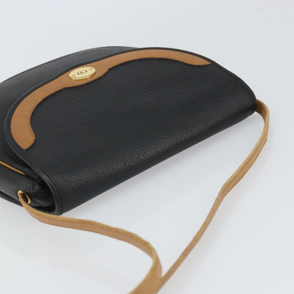 Christian Dior Vintage Cd Flap Shoulder Bag Leather Black Leather Shoulder Bag Bag (Pre-Owned)