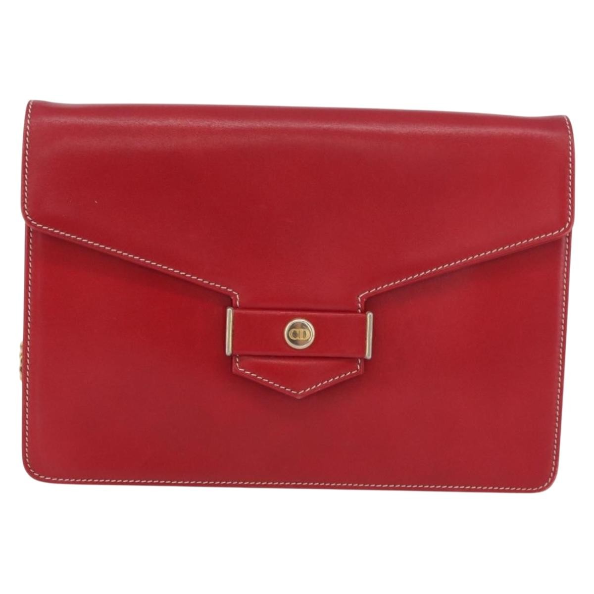Christian Dior Vintage Cd Chain Flap Shoulder Bag Leather Red Leather Shoulder Bag Bag (Pre-Owned)