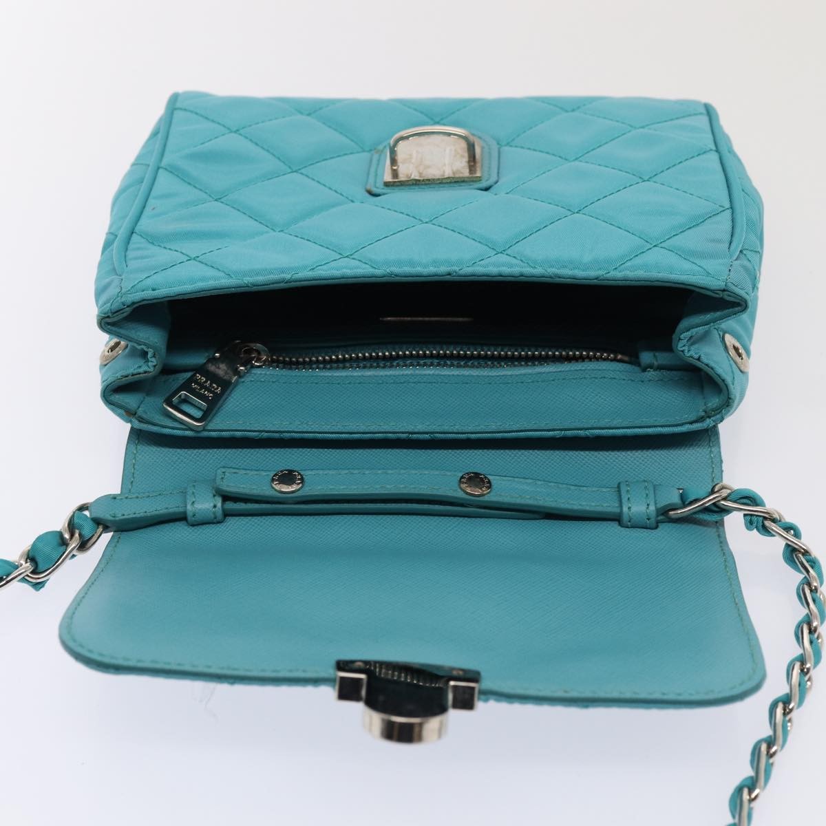 Prada Pushlock Chain Flap Bag Quilted Tessuto Turquoise Nylon Shoulder Bag Bag
