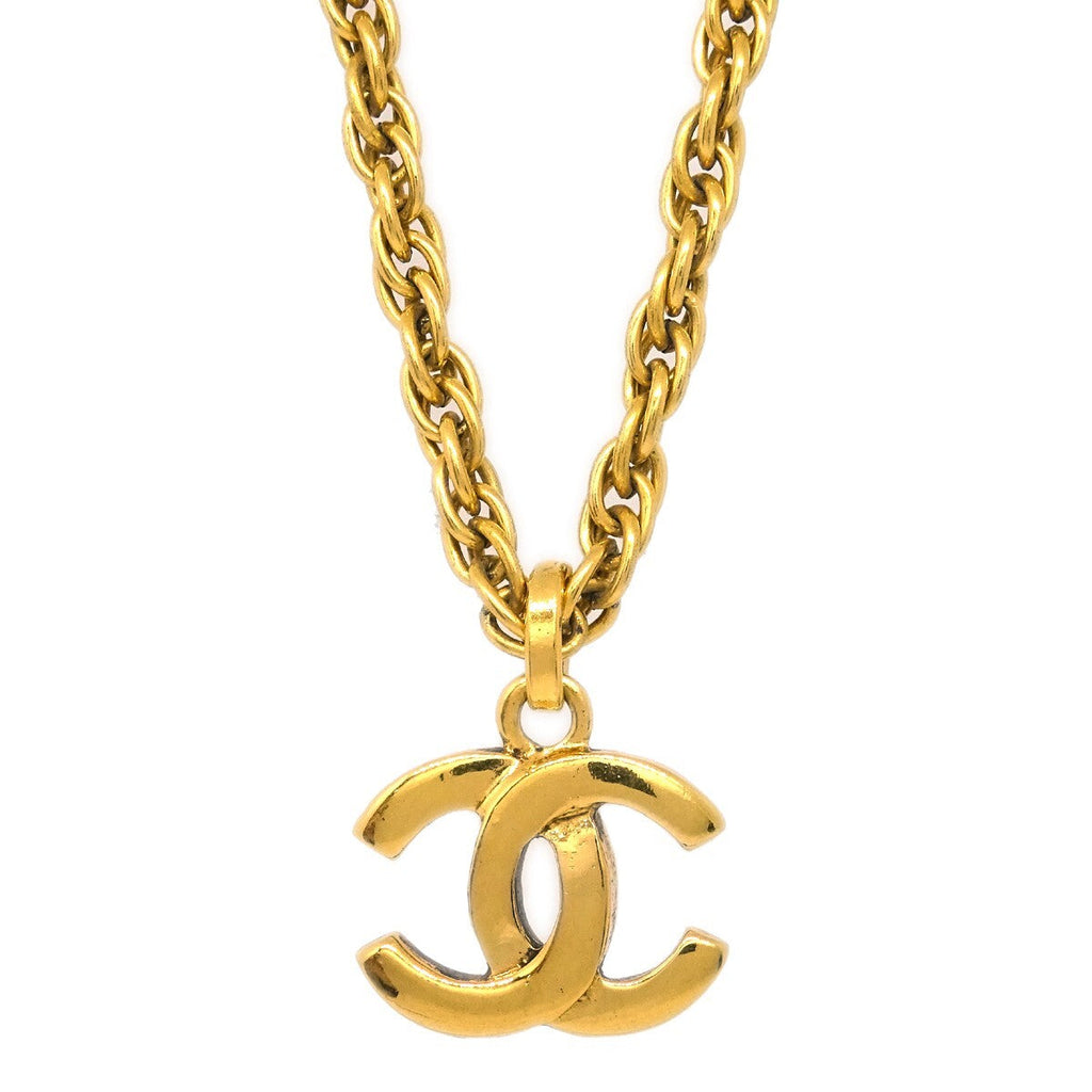 Chanel Cc Pendant Necklace Metal Gold Gold_Plated Necklace Jewelry