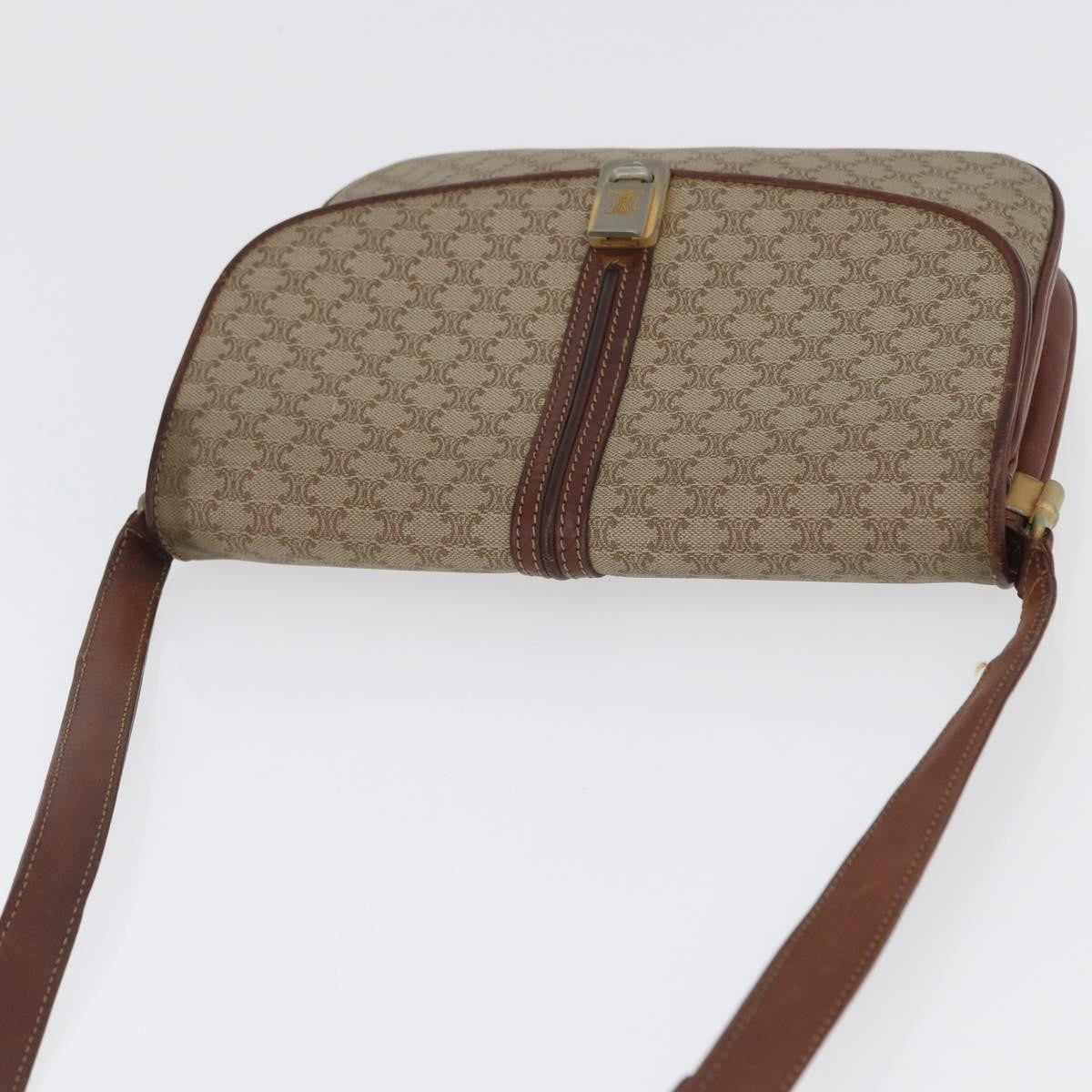 Celine Vintage Macadam Shoulder Bag Canvas And Leather Beige Canvas Shoulder Bag Bag