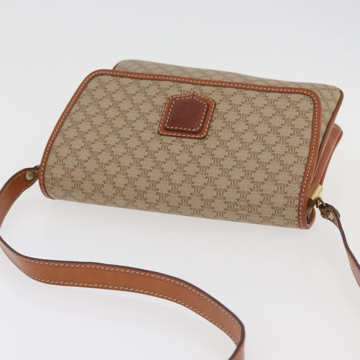 Celine Vintage Macadam Shoulder Bag Canvas And Leather Beige Canvas Shoulder Bag Bag