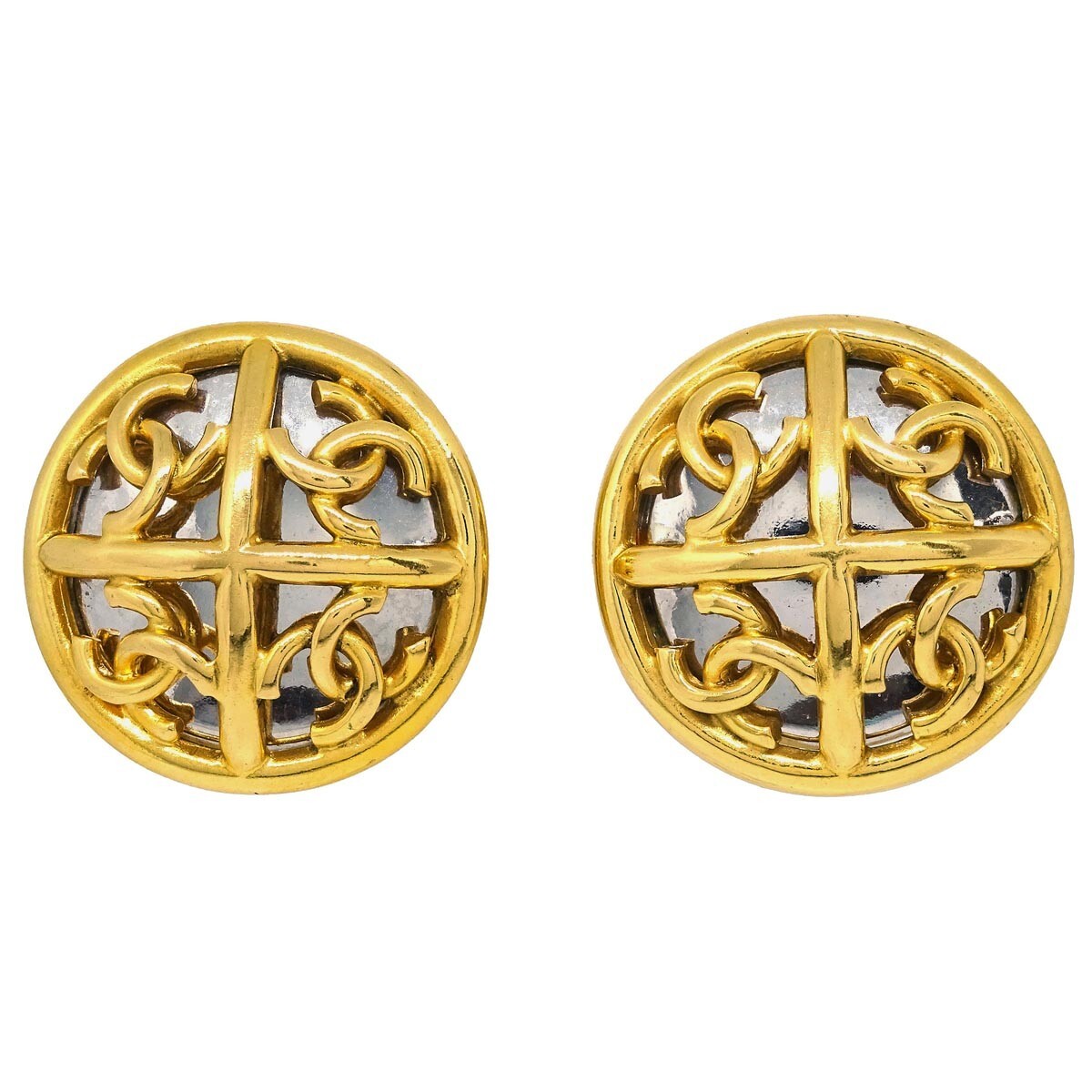 Chanel Cc Round Earrings Metal Gold Gold_Plated Earrings Jewelry