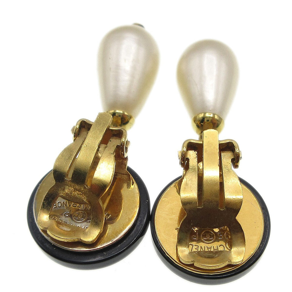 Chanel Cc Dangle Earrings Metal With Faux Pearl Gold Gold_Plated Earrings Jewelry