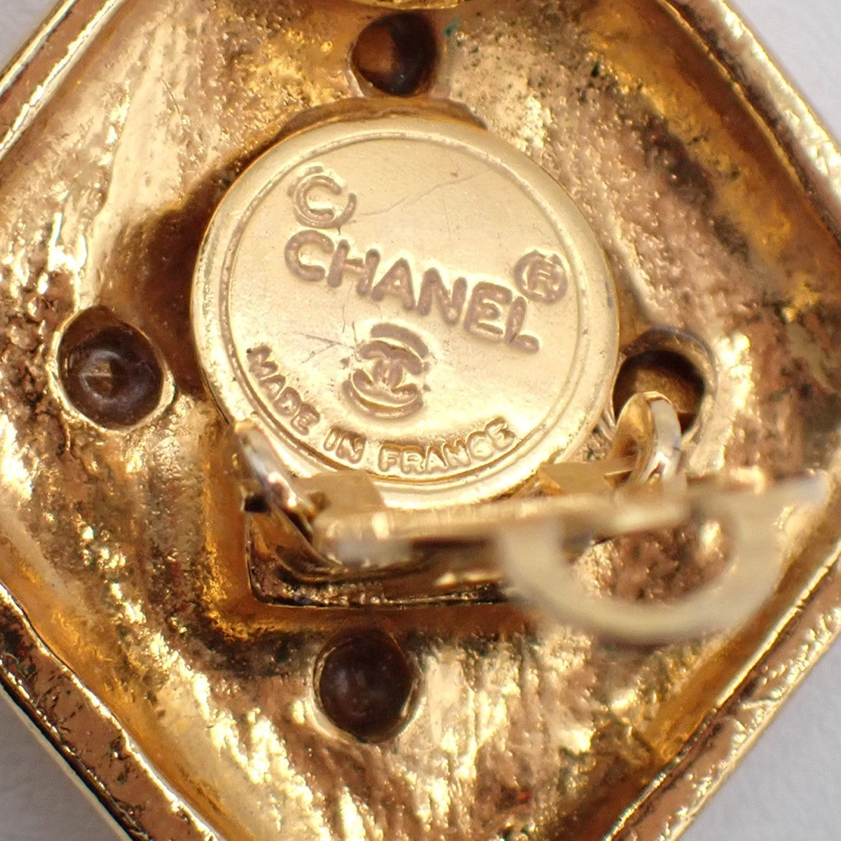 Chanel Vintage Cc Diamond Shape Clips-On Earrings Gold-Plated Gold Gold_Plated Earrings Jewelry