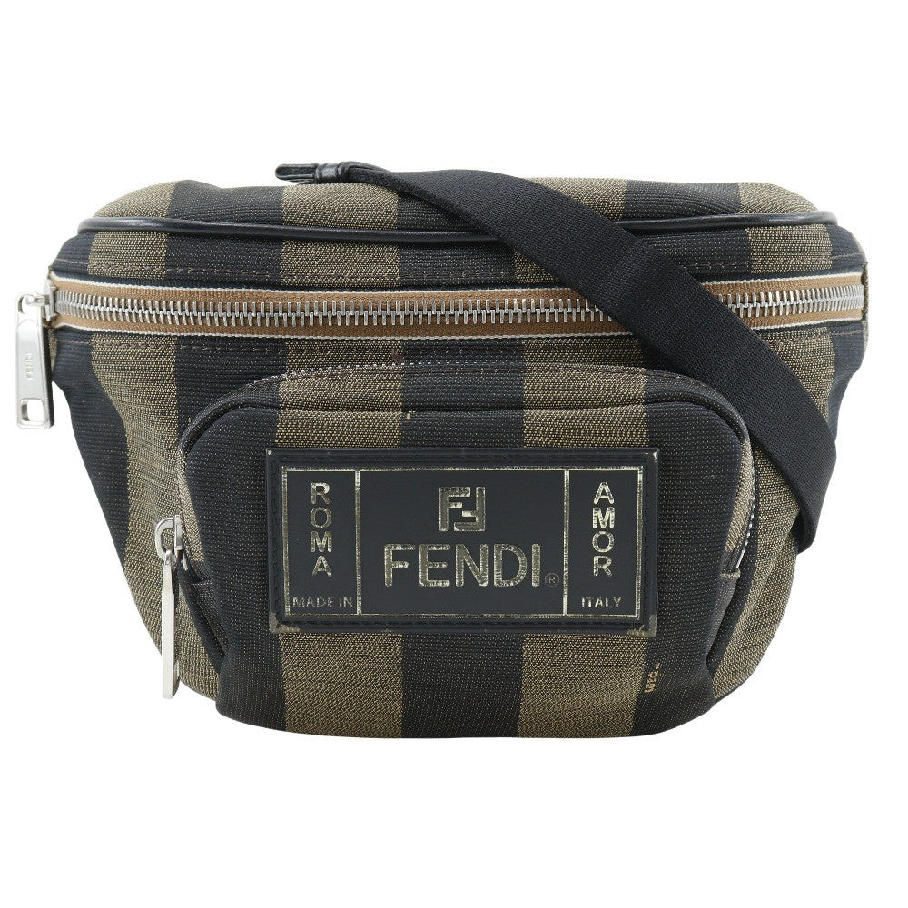 Fendi Front Pocket Waist Bag Pequin Canvas Brown Nylon Clutche & Pouche Bag