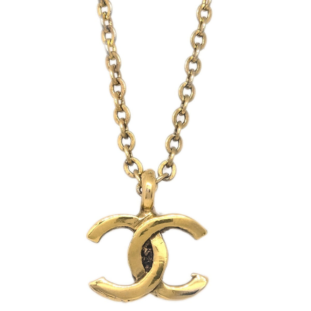 Chanel Cc Pendant Necklace Metal Gold Gold_Plated Necklace Jewelry