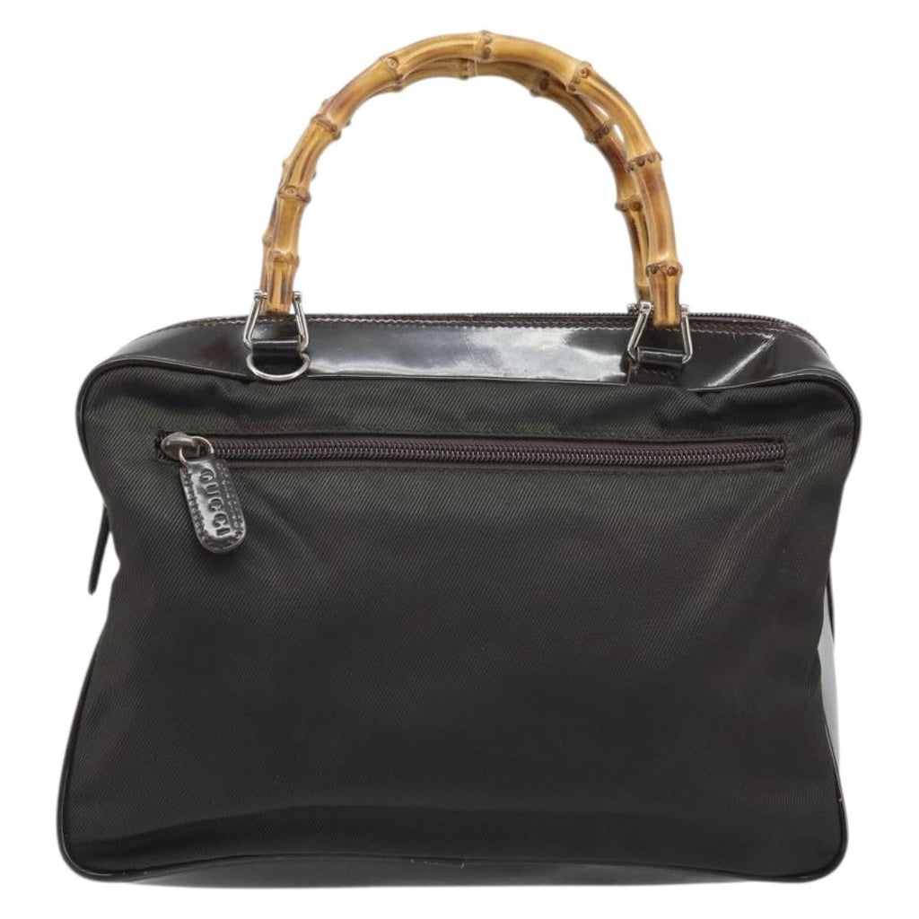 Gucci Vintage Bamboo Handle Bag Nylon Brown Nylon Handbag (Pre-Owned)