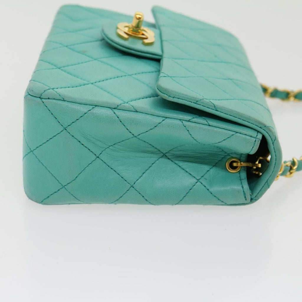 Chanel Square Classic Single Flap Bag Quilted Lambskin Blue Leather Handbag